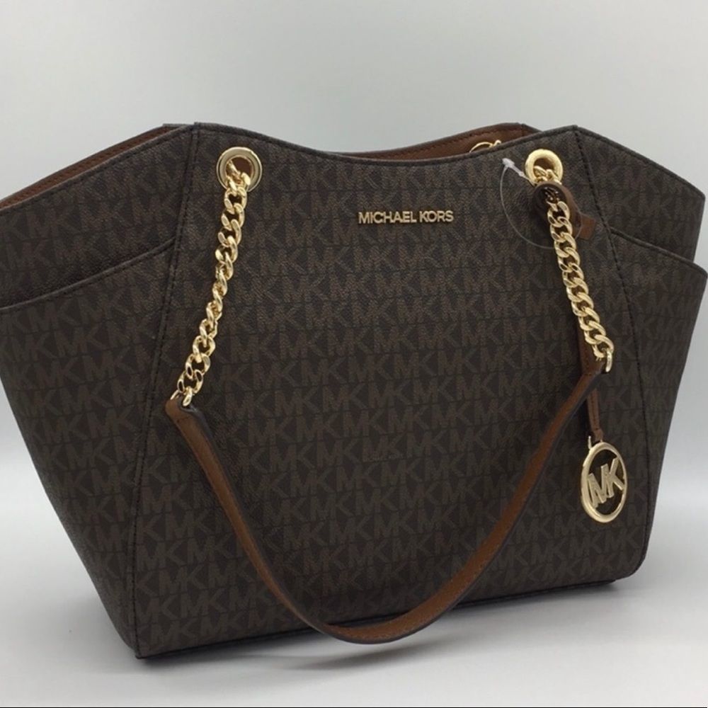 𝅺Michael Kors LG Chain Shoulder Tote Brown NWT